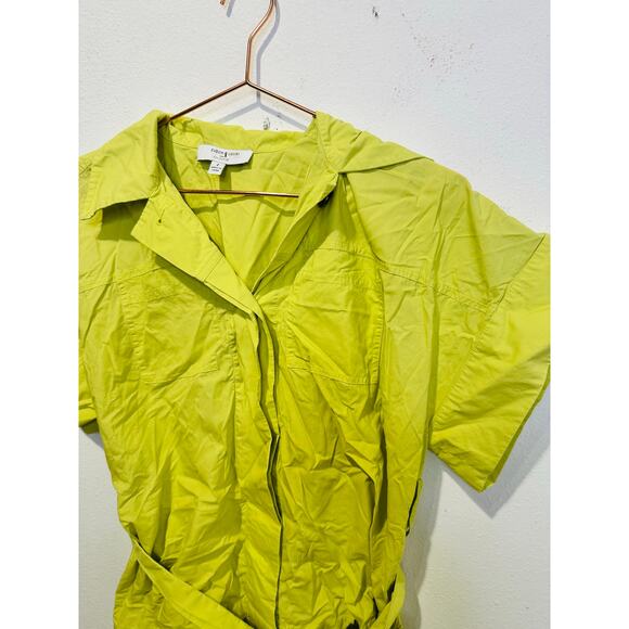 EUDON CHOI Women's Green Neon Belted Short Sleeve Collared Blouse Top Size 2 - Picture 5 of 13
